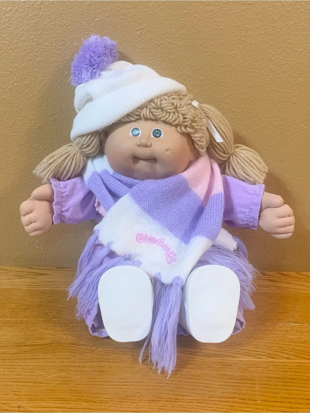 Vintage Cabbage Patch Kids Doll HM8 Girl Poodle Hair Ponytails Purple Snowsuit